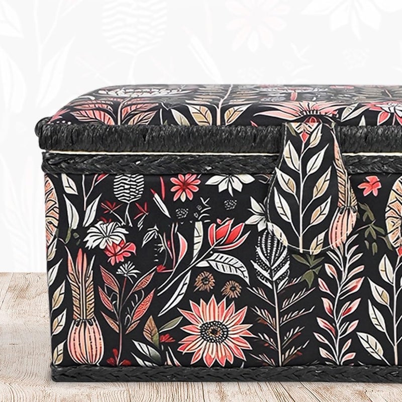 COMFECTO Vintage Black Print Wooden Sewing Basket Organizer, Empty Box With Removable Tray and Built-In Pin Cushion for Supplies, Suitable for Beginners and Experts - Image 4